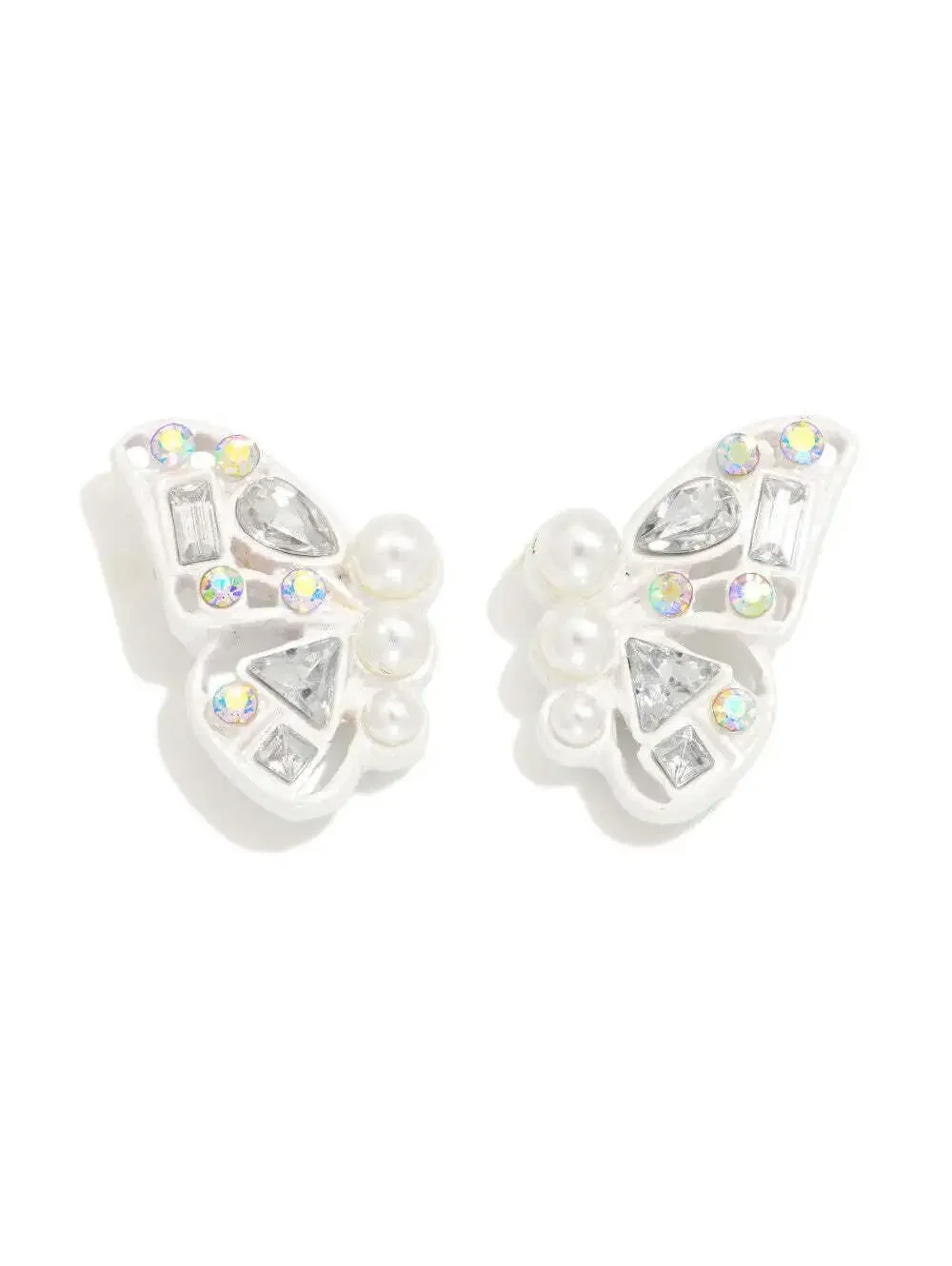 White Butterfly Pearl Rhinestone Stud Earrings